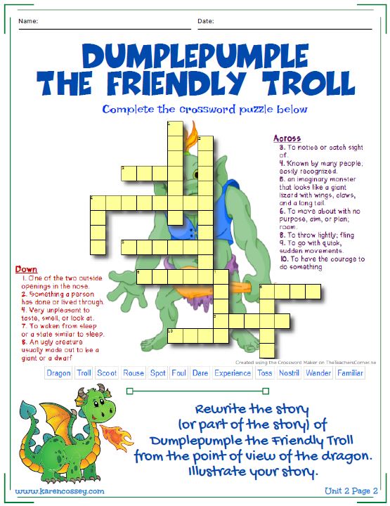 Writing Worksheet about Dragons and Trolls